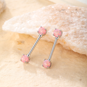 14G 316L Acier Chirurgical Rose Simulé Opale Glitter Gemstone Mamelon Anneau Haltères Griffe Réglage Mamelon Piercing Bode Bijoux - Product Image 2