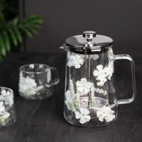 Cafetière à piston française en verre résistant à la chaleur, spécialement conçue avec fleurs séchées décoratives, directement de l'usine