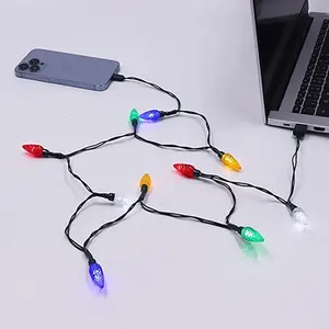 4.6FT LED Christmas light mobile charger cable USB powered multi-color C6 strawberry string light charging cable gift for iPhone