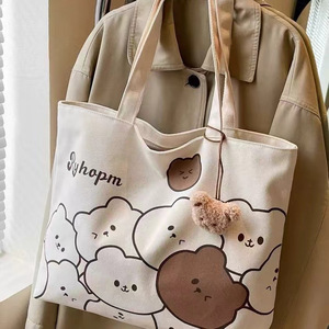 Custom Cartoon Bear Print Canvas Tote Bag Reusable <b>Handbag</b> with OEM Service for Women - Product Image 6