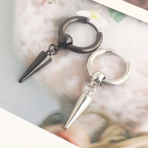 Nouvelles boucles d'oreilles créoles pendantes pour hommes en acier inoxydable, style punk, avec chaîne, croix, étoile, plume, araignée et longue pampille, 1 pièce - Product Image 3