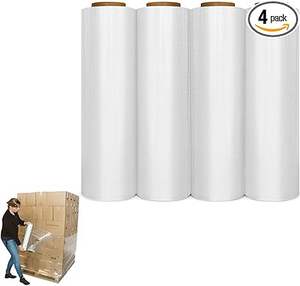 Huamaohengchun 4 Rollos de Film Retráctil de HDPE de 18" x 1000' Calibre 80, Envoltura para Palés Autoadhesiva Transparente de Grado Alimenticio - Product Image 1