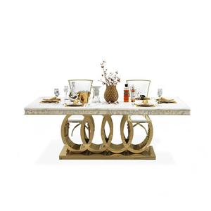 Hiện đại sang trọng bằng đá cẩm thạch bàn ăn ghế đặt thép không gỉ vàng cho các gia đình lớn khách sạn có một quầy ăn đá cẩm thạch - Product Image 6