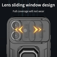 Coque de protection antichoc de luxe avec anneau support et cache caméra coulissant pour iPhone 13 14 Pro 15 Plus 16 17 Pro Max