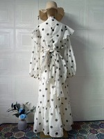 Robe longue vintage à pois pour femme, col montant, manches longues bouffantes, volants superposés, élégante, décontractée, pour soirée