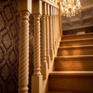 Poste de Escalera en Espiral Europeo de Madera Maciza con Diseño de Espiga de Cebada, Columna de Balaustre Duradera - Product Image 1