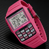 Nouvelle montre-calculatrice rose pour étudiants, multifonctionnelle, avec lumière LED nocturne, style ordinateur numérique électronique