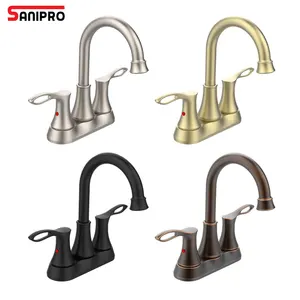 SANIPRO Commercial Hot Cold 2 maniglia finitura nichel oro spazzolato centrotavola da 4 pollici rubinetto per lavabo da bagno senza piombo