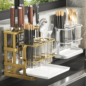 Égouttoir de luxe carré à bord doré avec plateau, support de rangement multifonctionnel pour cuisine, pour baguettes et couteaux, origine Chaozhou - Product Image 5