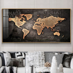 <span class=keywords><strong>Mapa</strong></span> Retro <span class=keywords><strong>del</strong></span> <span class=keywords><strong>Mundo</strong></span>, Decoración de Sala de Estar, Pintura para Pared de Fondo de Sofá, Versión Horizontal, Pintura Grande para Pared de Oficina - Product Image 3