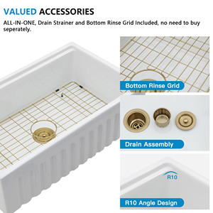 קערה אחת בגודל 33 אינץ 'קערה לבנה אבן חרסינה מטבח כיור מטבח כיור קרמיקה כיור מטבח - Product Image 3