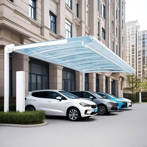 Abri de voiture moderne en acier revêtu de PVC imperméable et auvent avec auvent en polycarbonate pour le stationnement de voitures en extérieur, tente en métal - Product Image 5