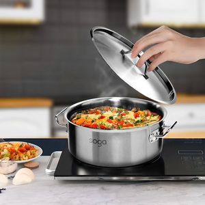 Marmite en acier inoxydable épais DB 14L de qualité supérieure 18/10 avec couvercle en verre et cuisinière à induction à double poignée compatible - Product Image 4