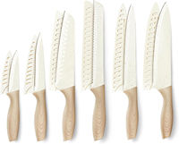 Ensemble de couteaux de cuisine de haute qualité, 6 pièces, acier inoxydable, revêtement antiadhésif, couteau de chef professionnel, couteau Santoku, manche en bois
