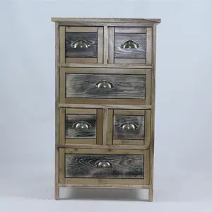 el cajón de la mesa Suppliers-Mueble de madera vintage de seis cajones, mesa de cofre tallboy