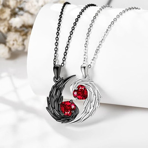 Collana per Coppie Bicolore con Ciondolo a Cuore Diamantato, <span class=keywords><strong>Angelo</strong></span> <span class=keywords><strong>e</strong></span> Diavolo, Regalo di San Valentino - Product Image 1