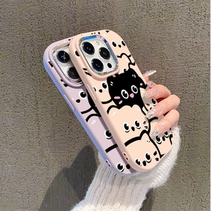 Cover per Cellulare INS con Gattino Nero Carino e Ragazza Morbida, Accessori per iPhone 15 14 13 12 11 16 17 Pro Max - Product Image 3