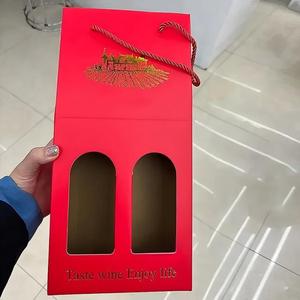 Boîte à vin portable haut <span class=keywords><strong>de</strong></span> gamme, recyclable, avec revêtement UV imperméable rouge personnalisé, lot <span class=keywords><strong>de</strong></span> deux, avec emballage personnalisé - Product Image 3
