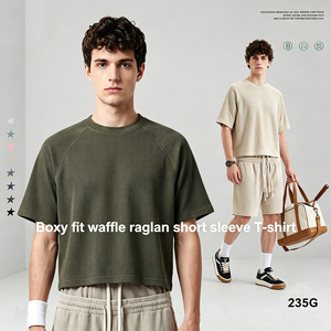 <span class=keywords><strong>T</strong></span>-<span class=keywords><strong>shirt</strong></span> Premium en Coton Gaufré Vintage pour <span class=keywords><strong>Homme</strong></span>, Coupe Boxy à Manches Raglan – Essentiel Quotidien Décontracté - Product Image 4