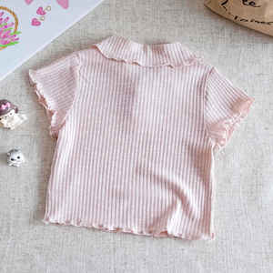 Camiseta <span class=keywords><strong>de</strong></span> algodón <span class=keywords><strong>de</strong></span> manga corta para niñas, nueva colección <span class=keywords><strong>de</strong></span> verano 2025, estilo coreano, cuello dulce <span class=keywords><strong>de</strong></span> <span class=keywords><strong>muñeca</strong></span>, tratamiento suave que absorbe la humedad para bebés. - Product Image 5