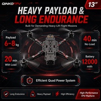 QINKOFPV Drone FPV professionnel de 13 pouces en fibre de carbone à forte capacité de levage |   Accessoires 6-8 kg 40 min 130 km/h 6000 m Altitude Drones longue portée