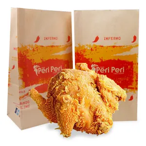 Custom logo printed hot fast food fried chicken foil lined paper packaging bag for chicken