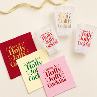 Serviettes et gobelets de cocktail de Noël 20 pièces estampillées à chaud « Holly Jolly » pour la décoration de table de fête de bar de Noël