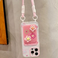 Coque de Téléphone DIY Rose Fleur de Cristal avec Porte-Cartes pour iPhone 16 15 14 17 Air 18 11 Pro Max – Étui Arrière Funda Coque