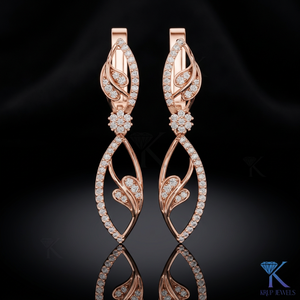 Boucles d'oreilles clous de luxe en or massif 14 carats avec diamants de laboratoire ronds brillants et motif floral, fermoirs à vis sécurisés, pour mariage - Product Image 3