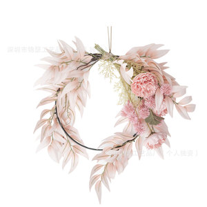 Artificial Floral Wreath Pink <b>Leaves</b> And Flowers <b>Wall</b> Hanging Home <b>Decor</b> For Wedding And Photography Props - Product Image 5