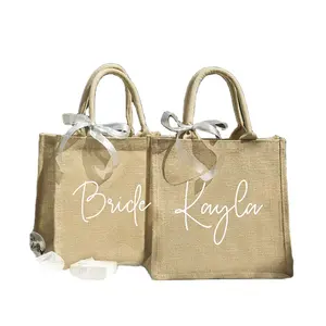 Джутовая сумка-тоут с логотипом, пляжные белые роскошные экологически чистые многоразовые женские сувениры для покупок, подарок на свадьбу