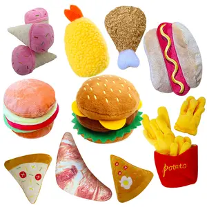 Hamburger Fries Plush Dog Toy Fun Interactive Squeaky Chew Puppy Toy Pet