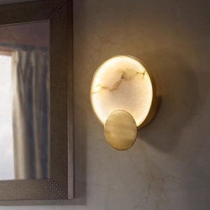 Lámpara de pared de luna de cobre de mármol Natural redonda moderna Led Hotel hogar sala de estar dormitorio pasillo aplique de pared accesorio de iluminación - Product Image 5