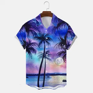 2024 Summer Custom Design Print Beach Wear Polyester Collar Short Sleeves Men's Hawaiian Shirt