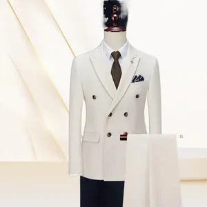 3 Pieces Set Jacket Pants 2024 New Men Suits Boutique Slim tuxedo Business Groom Wedding Double Breasted Suit set for men