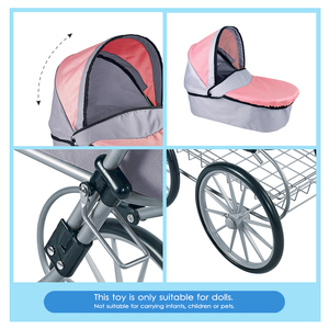Dollri Starri Hàng Mới 2022 Búp Bê Xe Đẩy Xe Đẩy Màu Hồng Cambridge Pram Với 4 Bánh Lớn Và Giỏ Lưu Trữ Kim Loại - Product Image 4