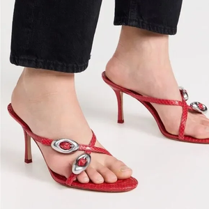 Sandales d'été <span class=keywords><strong>pour</strong></span> femmes à talon, bout pointu, couleur unie, à enfiler avec boucle, rehaussantes, tendance mode - Product Image 1