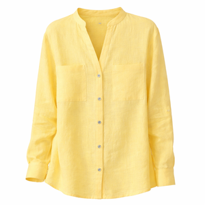 Fornitore di Alta Qualità per Personalizzazione Abbigliamento Femminile: Eleganti Camicie Larghe in <span class=keywords><strong>Lino</strong></span> Giallo con Bottoni e Maniche Lunghe per Donne - Product Image 4