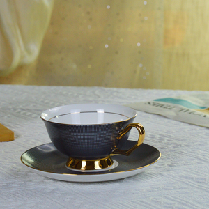 Tazze <span class=keywords><strong>da</strong></span> <span class=keywords><strong>caffè</strong></span> e piattino in porcellana nera tazza <span class=keywords><strong>da</strong></span> tè in ceramica vintage <span class=keywords><strong>da</strong></span> 200ml con piatto - Product Image 2