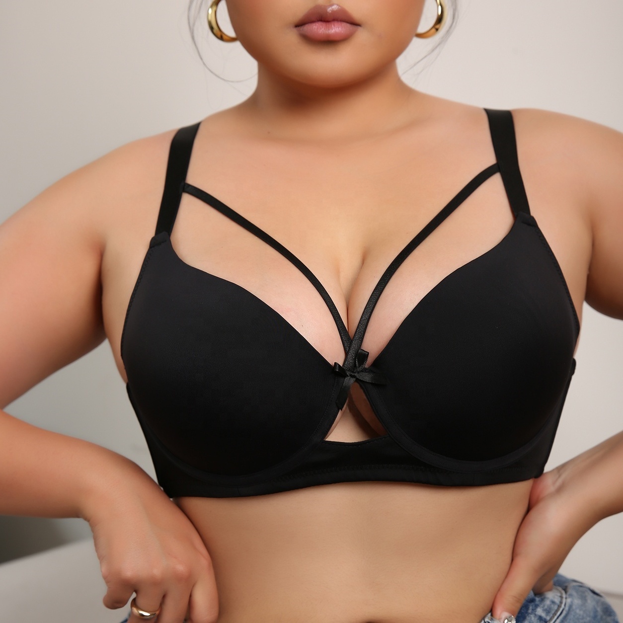 Plus Size Push Up Bra, Underwire Cross Front Adjustable Strap Back Closure Lingerie For Women