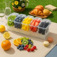 Plateau de service en plastique PS à 5 compartiments pour condiments, avec récipients amovibles et couvercles séparés, pour cuisine et réceptions