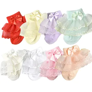 Nouveau design mignon classique princesse filles dentelle chaussettes à froufrous mode enfants slouch cheville chaussettes à volants