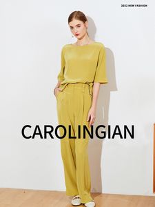 Top de temperamento de ácido acético importado de Japón Simple de diseñador carolingio + Pantalones rectos drapeados traje de mujer - Product Image 3