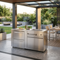 Armoire de cuisine d'extérieur sans formaldéhyde en acier inoxydable de style américain avec évier Armoires de cuisine d'extérieur modulaires de haute qualité