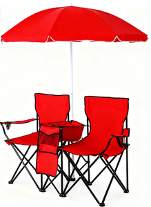 كراسي مخيم الشاطئ المحمولة عالية الجودة ذات المقعد المزدوج قابلة للطي مع مظلة طاولة حفلات خارجية - Product Image 4