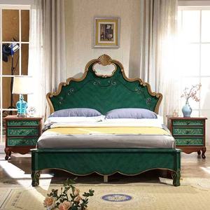 Cama King/Queen Size Tapizada en Madera Maciza Estilo Americano Vintage Verde 1.8m/1.5m Muebles de Dormitorio - Product Image 3