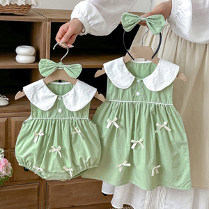 Mono de verano 2026 para bebé niña, diseño de princesa, de algodón fino, con lazo verde y cuello fresco, incluye diadema. - Product Image 5