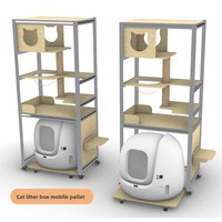 Arbre à chat multi-niveaux Baboney en bois de pin avec bac à litière, étagère, toilette et lit - Sans peinture et structure métallique, style épuré