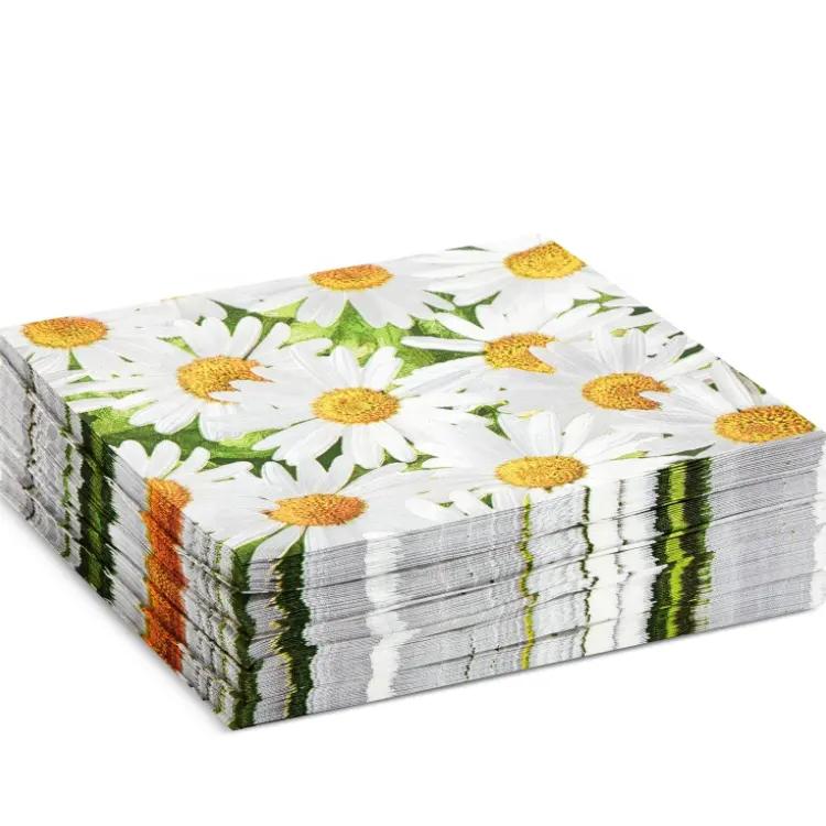 Servilletas de papel con temática floral de margaritas decorativas de 6,5 pulgadas para suministros de bodas y fiestas