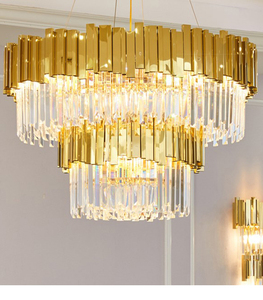 Candelabro <span class=keywords><strong>de</strong></span> <span class=keywords><strong>cristal</strong></span> <span class=keywords><strong>de</strong></span> lujo <span class=keywords><strong>Vintage</strong></span> europeo moderno, luz colgante decorativa dorada para vestíbulo <span class=keywords><strong>de</strong></span> Hotel, lámpara colgante grande - Product Image 6